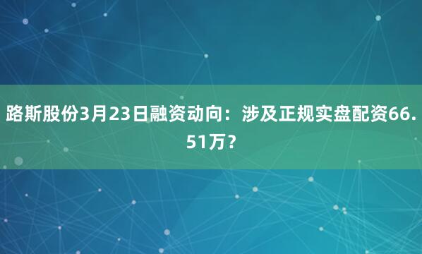 路斯股份3月23日融资动向：涉及正规实盘配资66.51万？