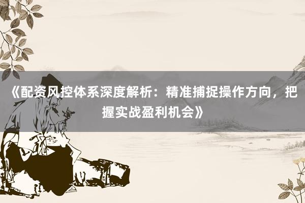 《配资风控体系深度解析：精准捕捉操作方向，把握实战盈利机会》